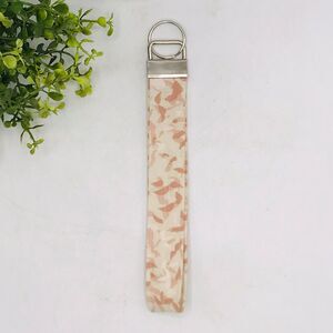 Handmade Wristlet Keychain Cottage Core Neutral Pink Cream Stocking Stuffer 7.5"